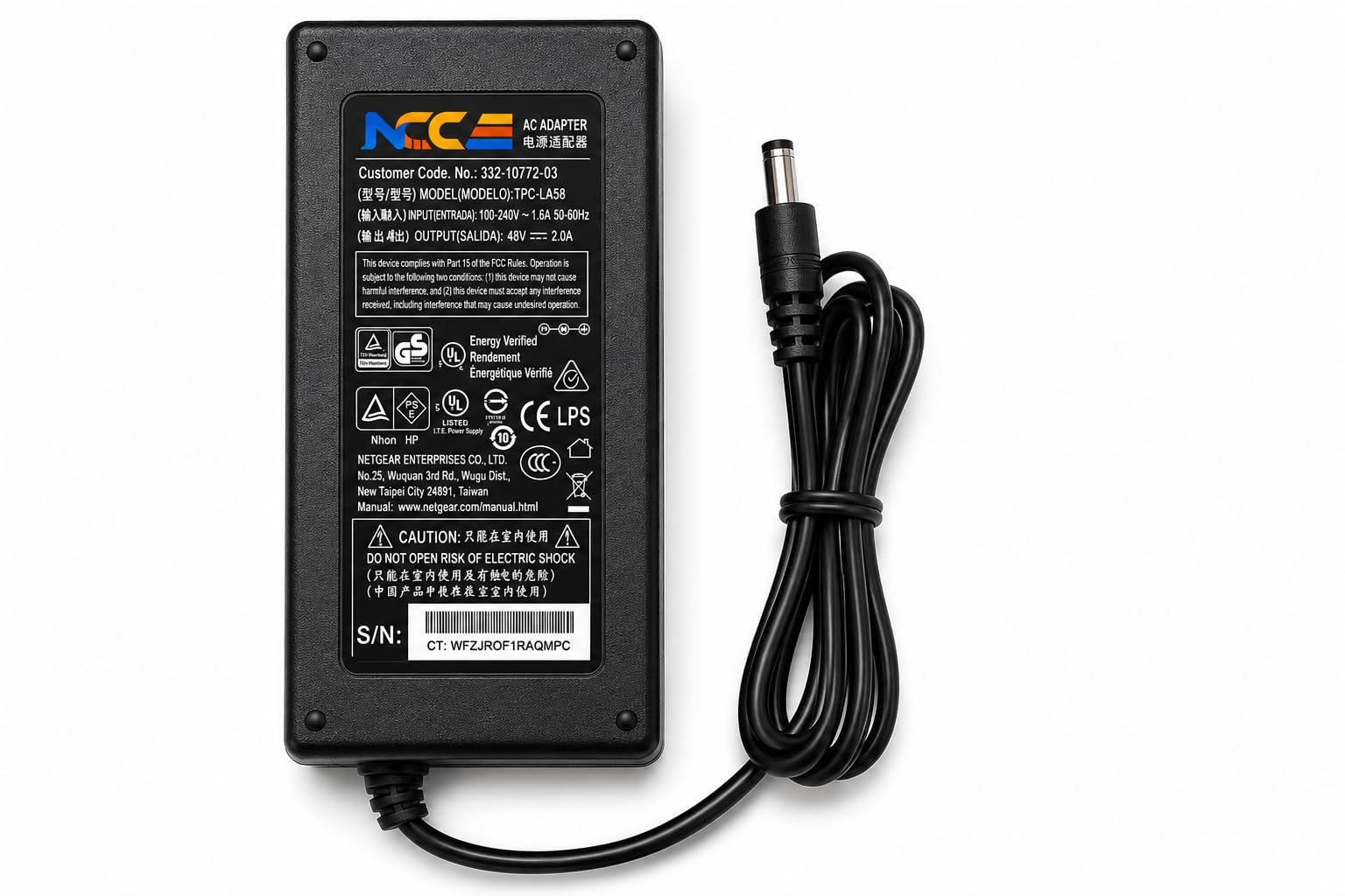 ncc 48v 2a power supply adapter, 100-240v ac to 48v dc power adapter with 5.5 x 2.5mm dc barrel connector, compatible with poe switch, poe injector, cctv, router & control systems
