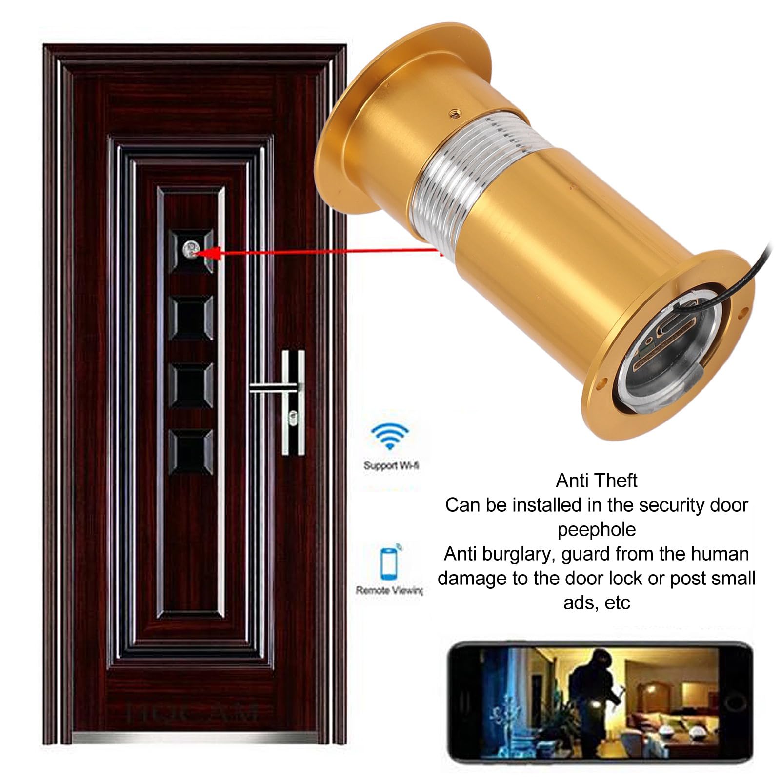 Spioncino WiFi Telecamera HD 1080P, Foro per Occhi per Porta, Telecamera con APP di Controllo e Conversazione Bidirezionale, Rilevamento del Movimento