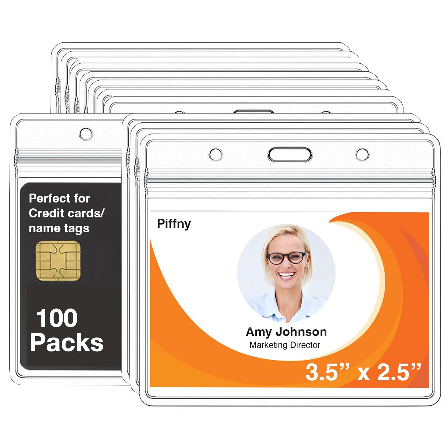 Clear ID Holder for Lanyard - ID Card Holder Waterproof (Inches, 3.5 x 2.25 Horizontal 100 Pack) โ image 1