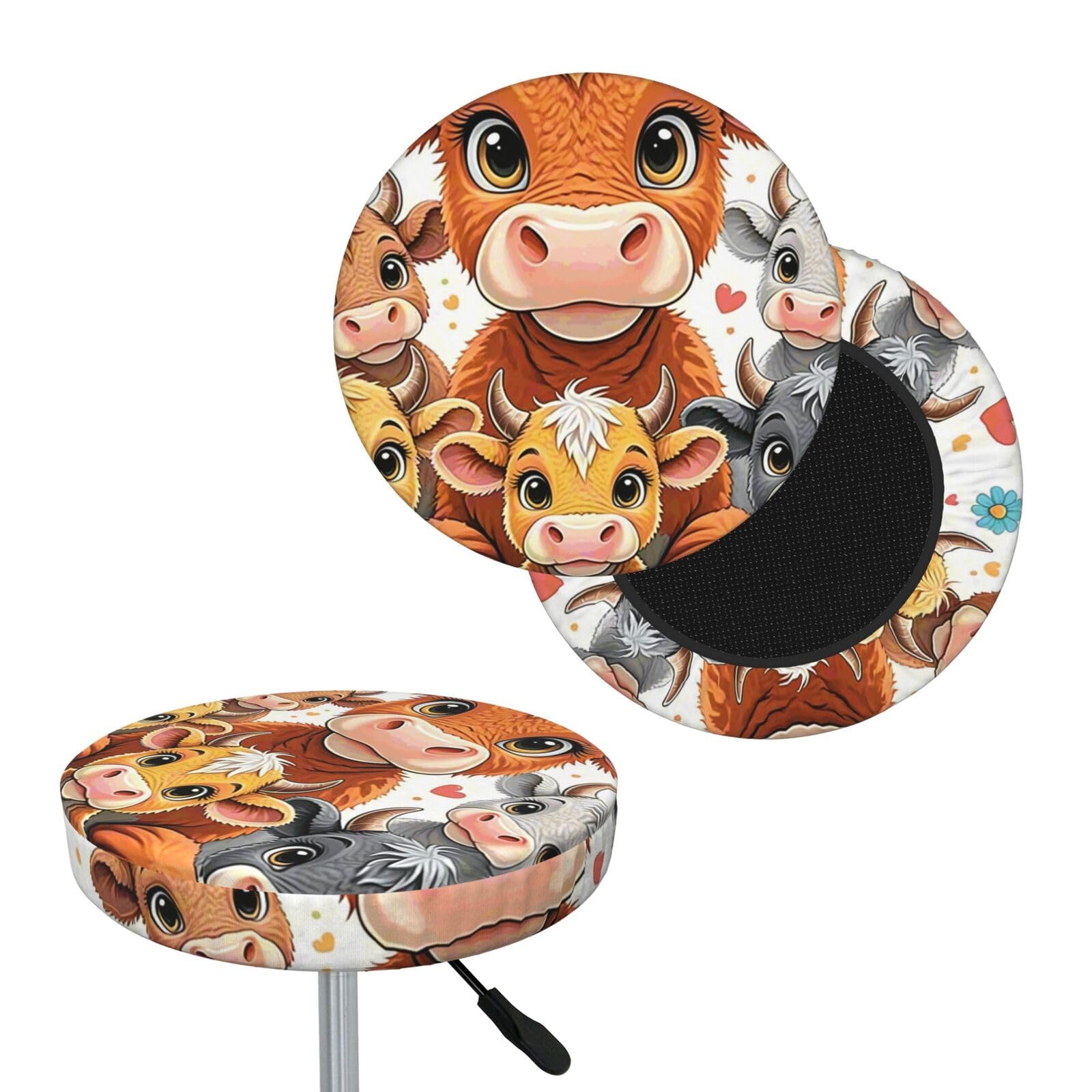 FekiLoot Cow Round Bar Stool Covers Stretch Washable Bar Stool Covers Dustproof Slipcover Bar Chair Covers with Elastic Band for Bar Kitchen Living Room Decor 13 Inch