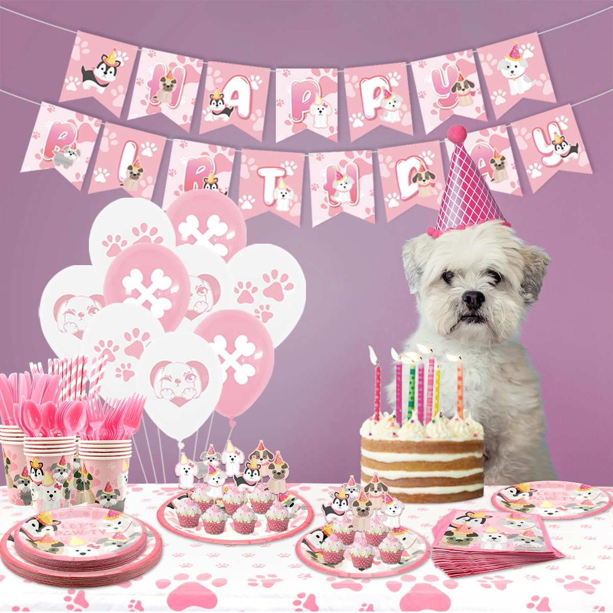 Decoración Fiesta Perros Corona Pajarita Pancarta Rosa Kit Fiesta  Cumpleaños Perros - Corona, Pajarita, Pancarta, Color Rosa Kit Fiesta  Mascotas, image size:1200x1200