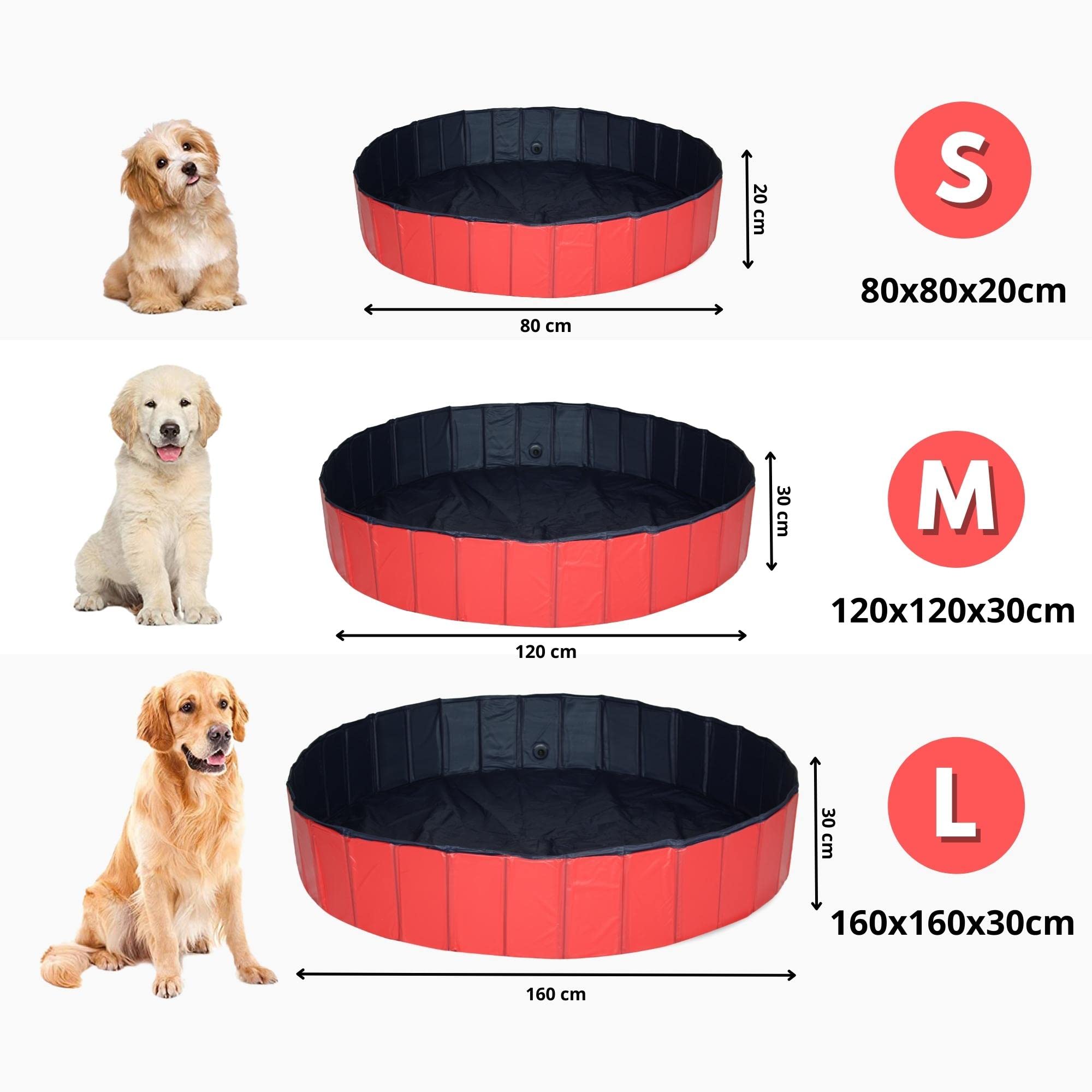 Piscine pour chiens Ø 120 x 30 cm - Bain pour chiens - Piscine pour animaux - Piscine extérieure - Pliable - PVC - Rouge/bleu - Avec peigne à brosse pour chien