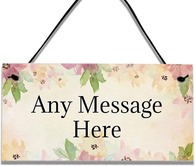 GuteGifts Personalised with Any Message Floral Plaque Home Decoration Accessory Door Wall Hanging Sign Craft Artwork Gifts