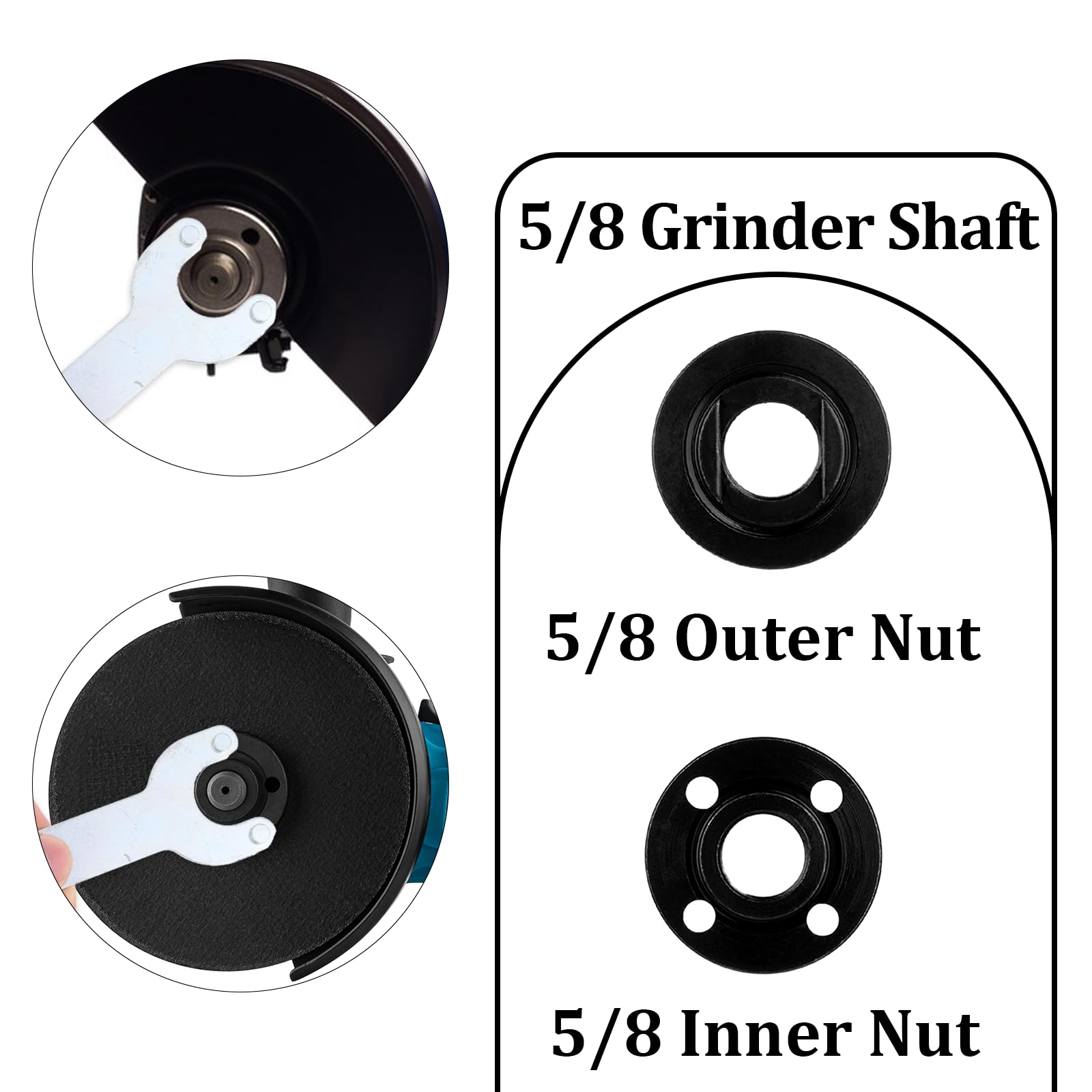 Styquenzer Avuç taşlama anahtarı seti, 5" 5/8-11 açılı taşlama anahtarı, metal, 2 flanş somun, açılı anahtar, açılı anahtar, açılı taşlama makinesi, aksesuar, evrensel yedek aksesuar
