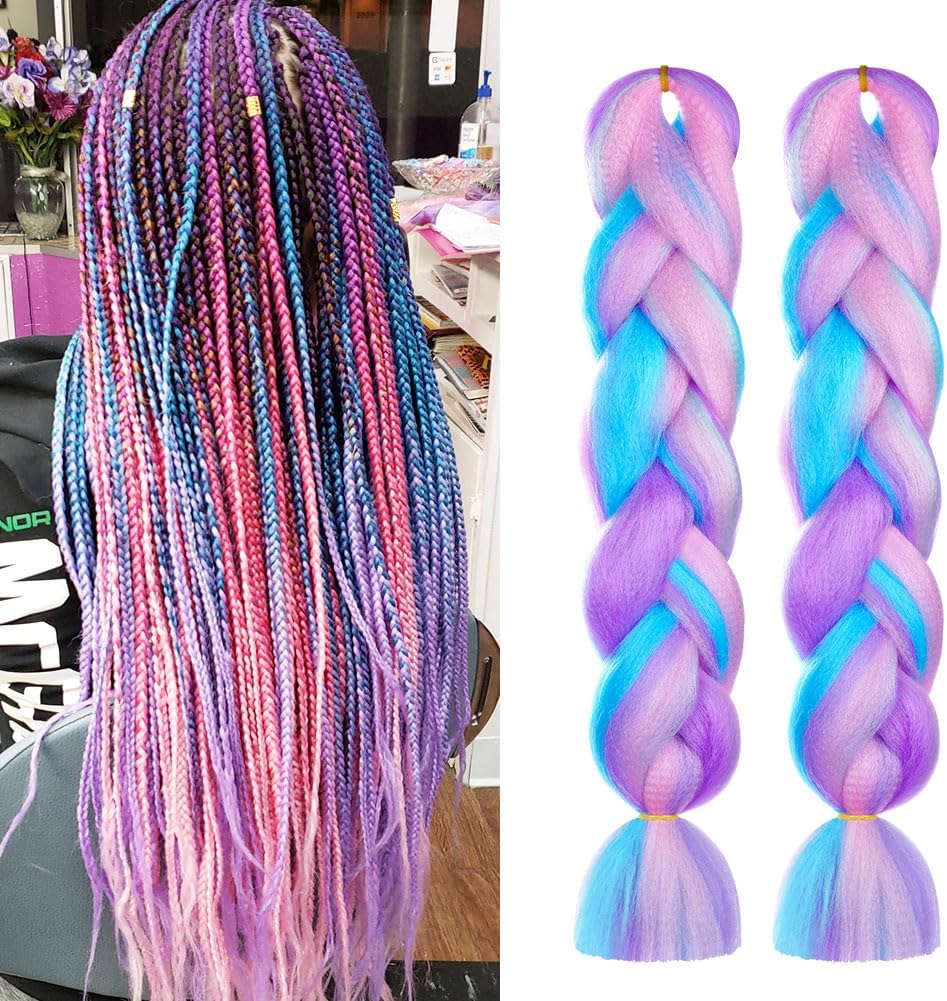 Aomig Braiding Hair Extensions, 2Pcs 4 Tone Colorful Braid Hair