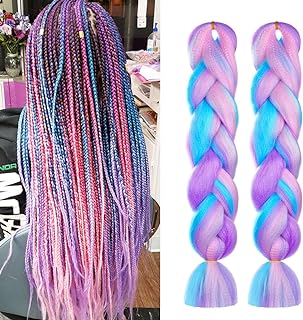 Aomig Braiding Hair Extensions, 2Pcs 4 Tone Colorful Braid Hair Extension, Jumbo Braids Hair Extension Synthetic Wig, Fashion Synthetic Braid Hair Extensions for Braiding Twist Braids Hair for Women