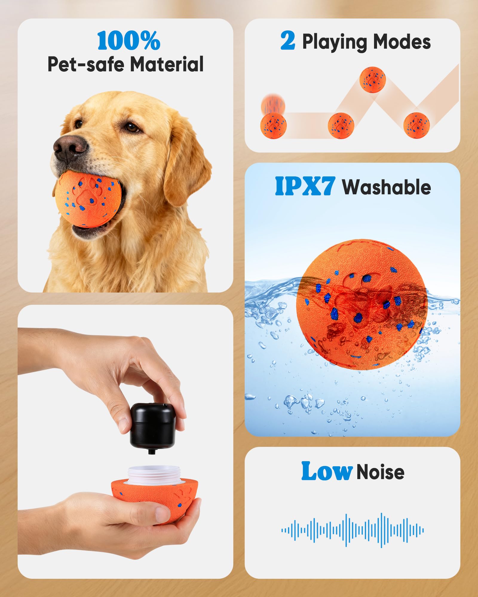 Smart Interactive Dog Ball Auto Rolling - Giocattoli interattivi per cani per masticatori aggressivi, rimbalzante e lanciabile, arancione