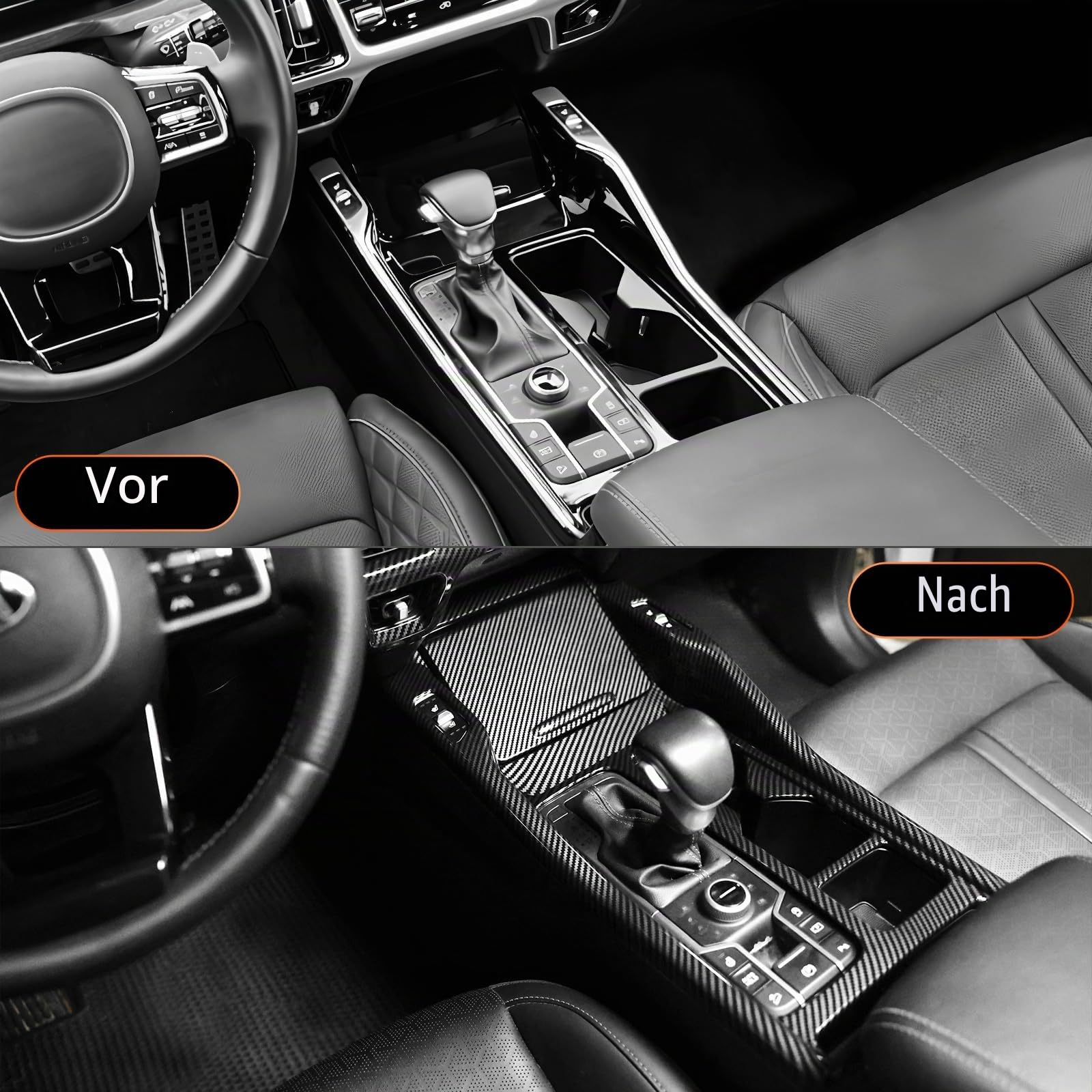 für Kia Sorento 2021-2026 Mittelkonsole Schalttafel Rahmen Blende Abdeckung Getriebe Schaltrahmen Verkleidung Autozubehör (Kohlefaser Look)