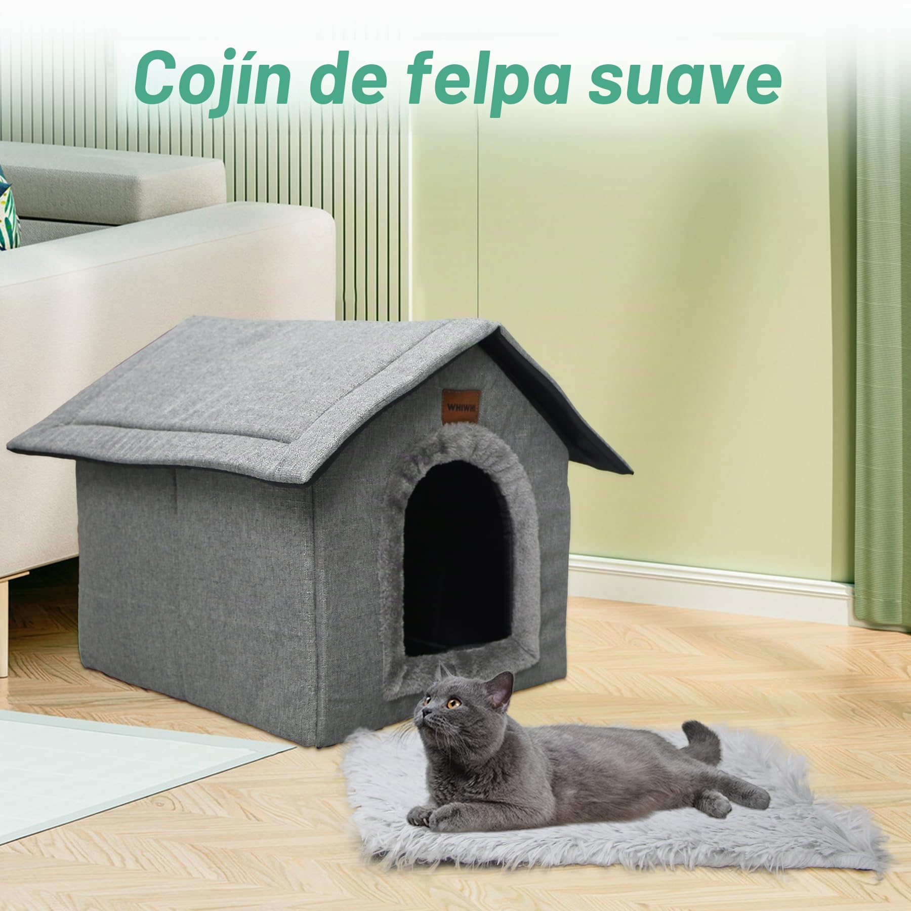 Casa para gatos, cueva para perros de interior, con cojín de felpa, plegable, suave, nido para gatos, 35 x 30 x 35 cm