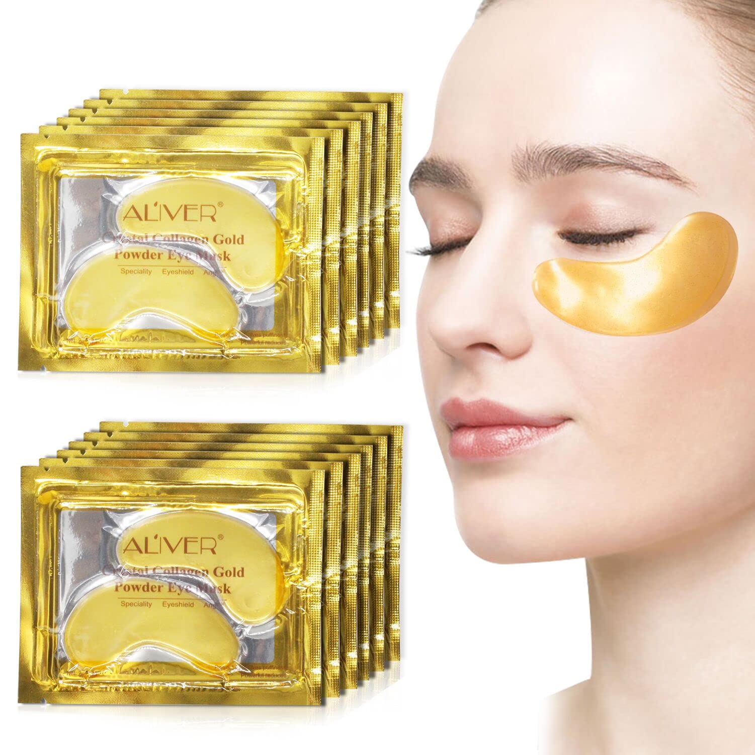 Maschera per Gli Occhi al Collagene in Gel di Cristallo Oro 24K 25 paia, Antietà e Rughe, Crema Idratante, per Rimuovere Borse Sotto Gli Occhi, Occhiaie, Occhi Gonfi
