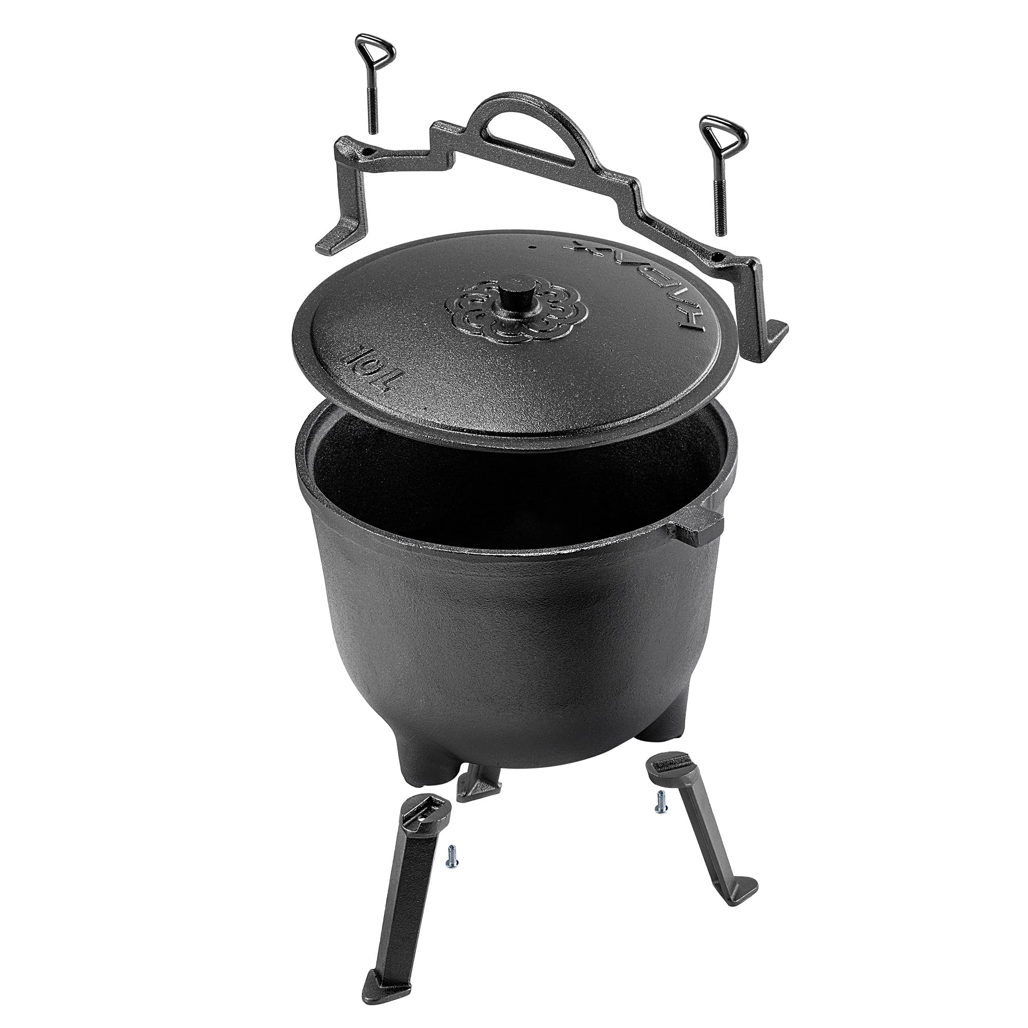 KADAX Chaudron de chasse en fonte avec pieds 10 l cocotte marmite couvercle cuillère