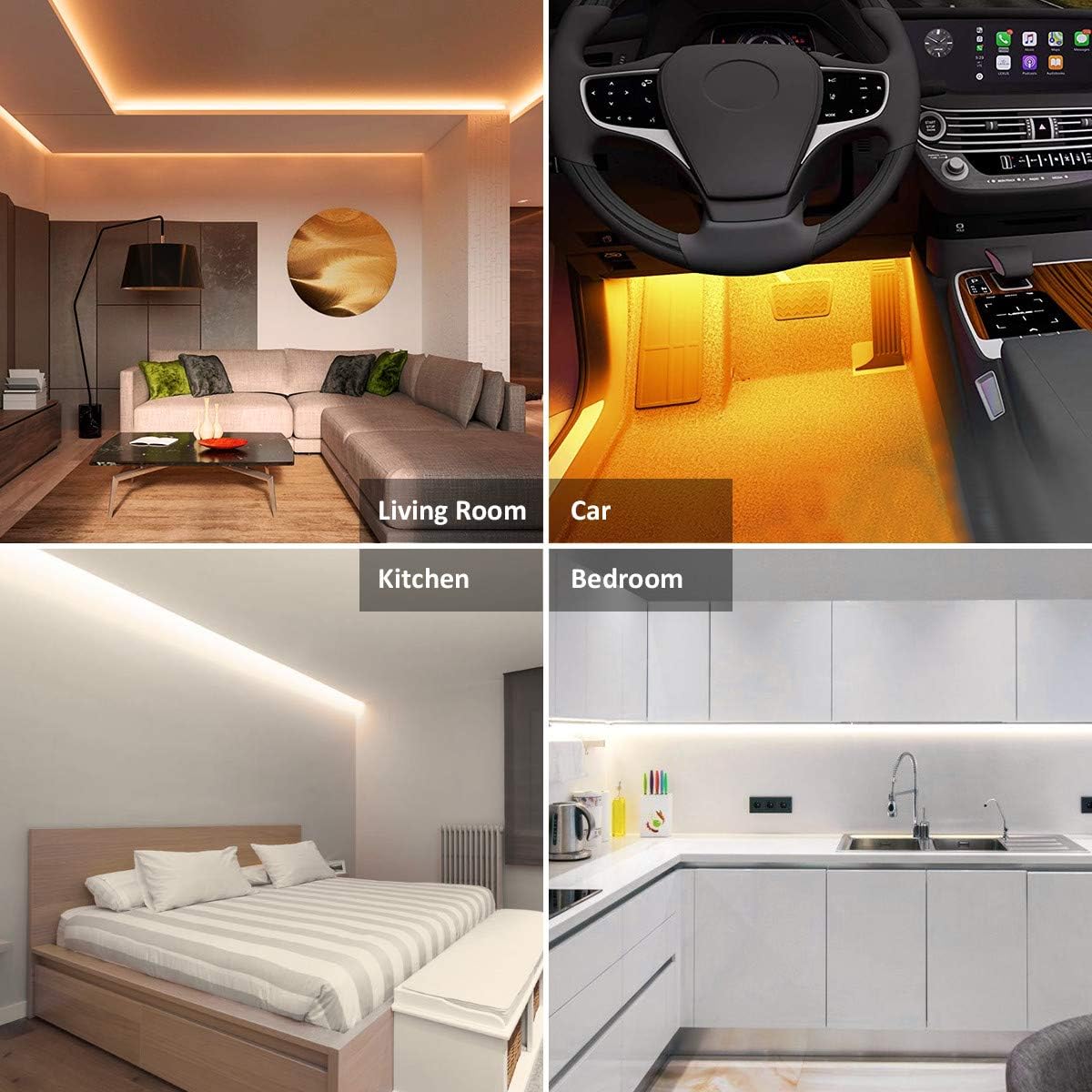 Free Shipping Offer LED Strip Lights White 52.5ft 12V Dimmable 3000K-6000K Ustarus LED Tape Rope Light with RF Remote Flexible 2835 LED Ribbon for Kitchen Under Cabinet Mirror Room Indoor Home Daylight Warm White