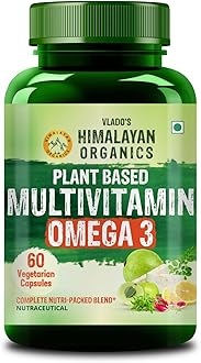 Vlado’s Himalayan Organics Vegan Omega-3 Capsules with plant based Multivitamin with Vitamin B1,B2,B3,B5,B6,B7,B9,B12, C, D3, E, K2, Chromium, Magnesium, Zinc, EPA & DHA - 60 veg capsules