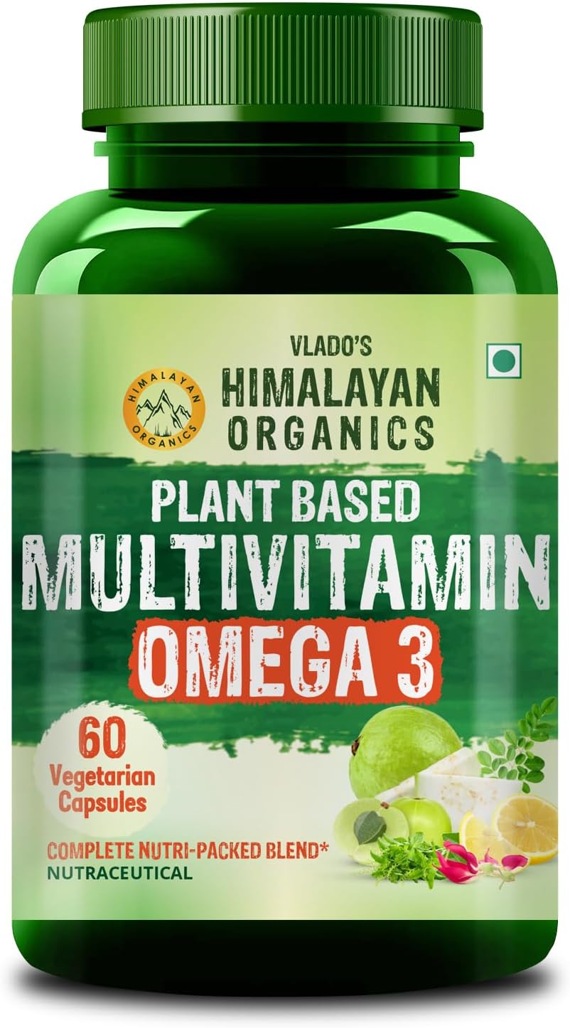 Vlado’s Himalayan Organics Vegan Omega-3 Capsules with plant based Multivitamin with Vitamin B1,B2,B3,B5,B6,B7,B9,B12, C, D3, E, K2, Chromium, Magnesium, Zinc, EPA & DHA - 60 veg capsules