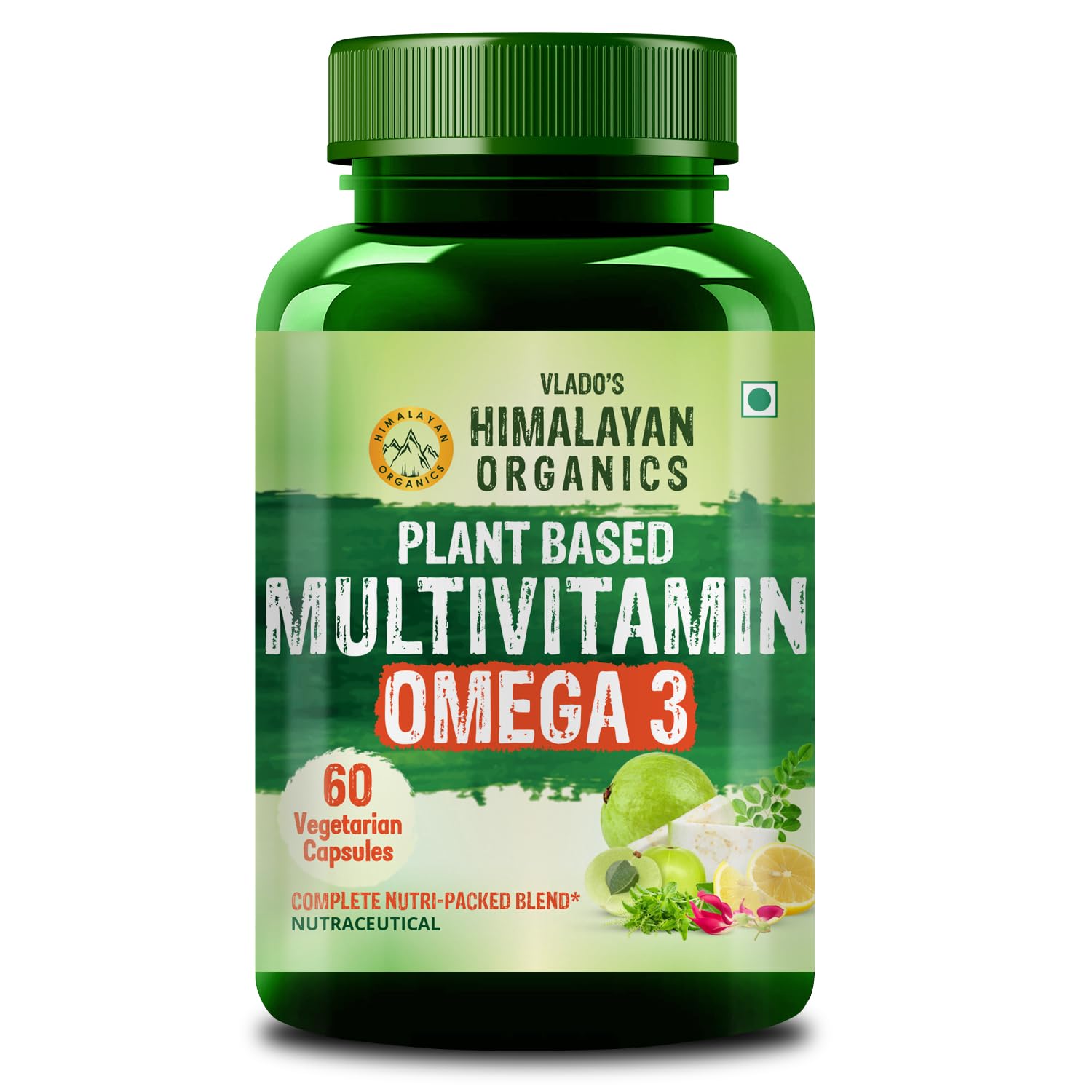 Vlado’s Himalayan Organics Vegan Omega-3 Capsules with plant based Multivitamin with Vitamin B1,B2,B3,B5,B6,B7,B9,B12, C, D3, E, K2, Chromium, Magnesium, Zinc, EPA & DHA - 60 veg capsules