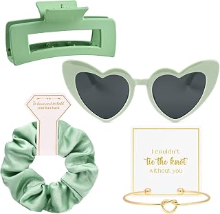 4 PCS Bridesmaid Proposal Gifts Bridesmaid Hair Clips Scrunchies Sunglasses Knot Bracelet Bridal Shower Gifts Silk Satin Soft Hair Accessories Wedding Favor Women Girls(Green)