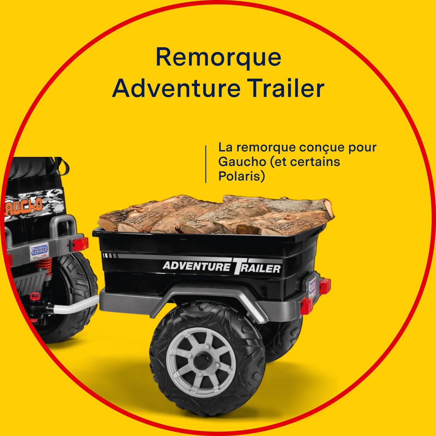 PEG Adventure Trailer Remorque pour Véhicules Électriques Gaucho et Polaris, Capacité de Charge 30 kg, Roues Tout-Terrain, dès 2 Ans