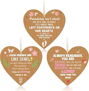 3 Pieces Friendship Plaques for Friend Friendship Gifts for Women Best Friend Plaque with Quotes Sayings Wooden Hanging Heart Signs Tags for Friend Present Wall Home Decoration (Fresh Style)