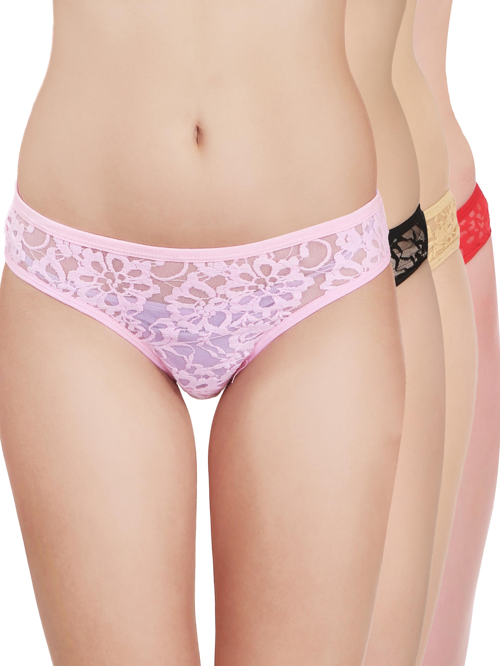 Women's Mid-Rise Net Self Design Panties Bikini Briefs Set (Pack of 4)-image-24
