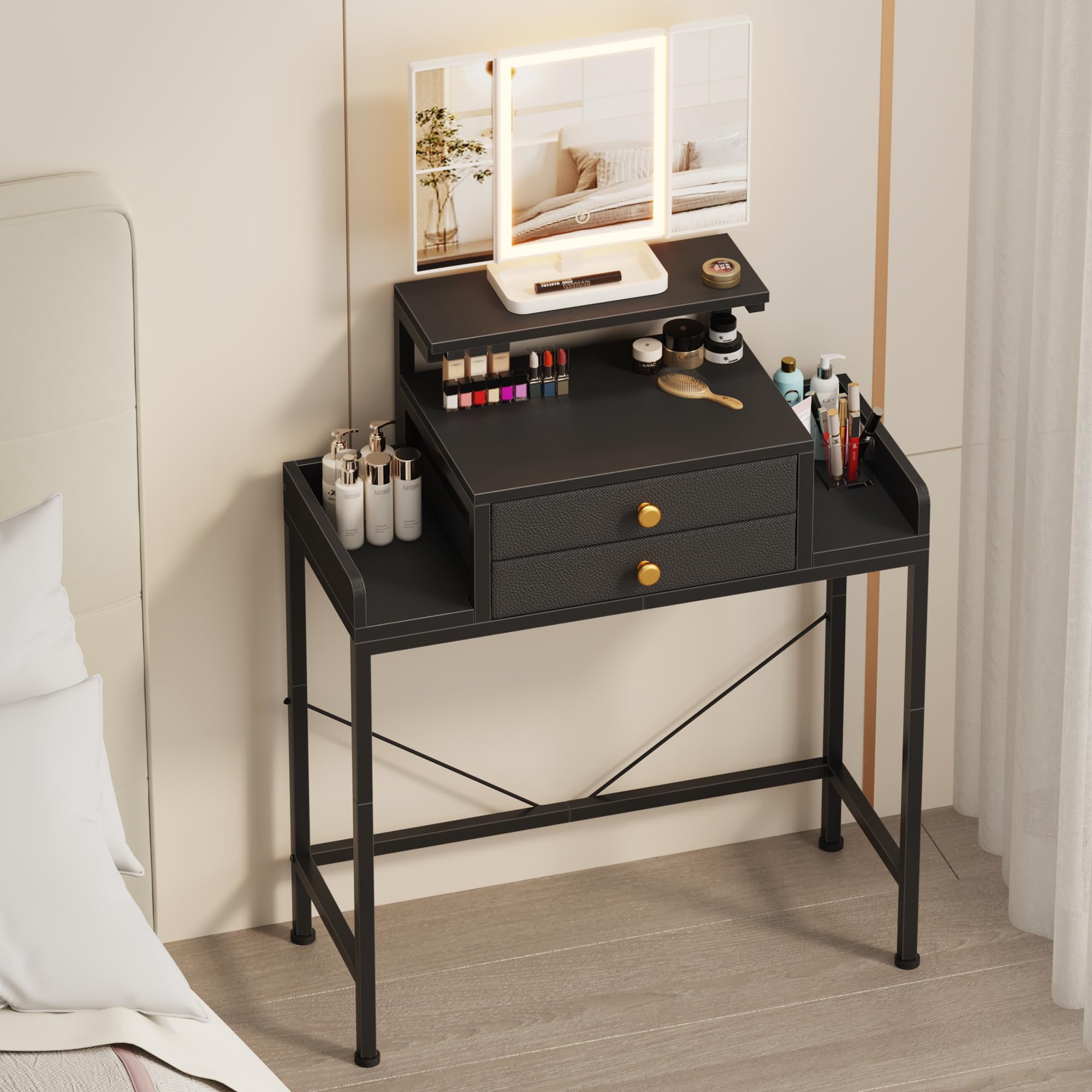 HIGDBFE Vanity Desk with Mirror and Lights