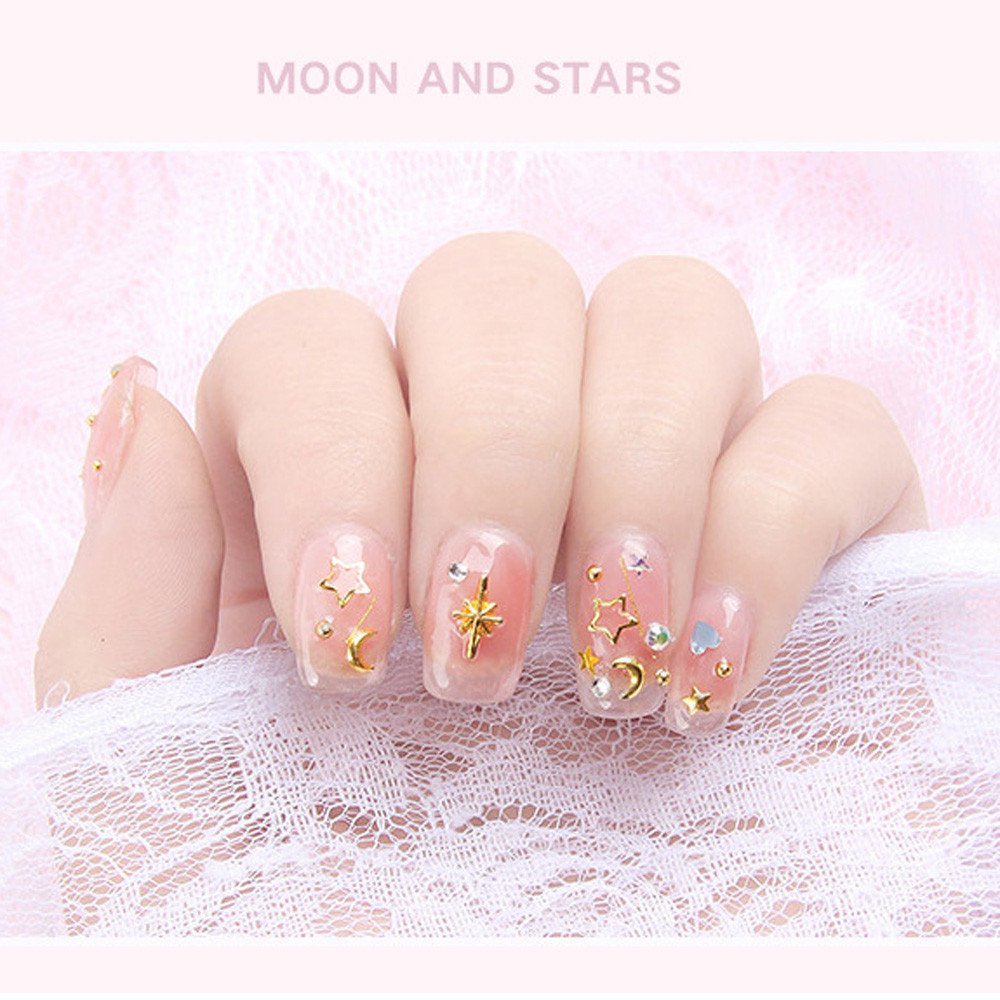 1 Boîte de Breloques pour Ongles Dorées Mélangées - Clous à ongles dorés - Strass étincelants - Océans, Paillettes, stud, rivets - Accessoires beauté ongles