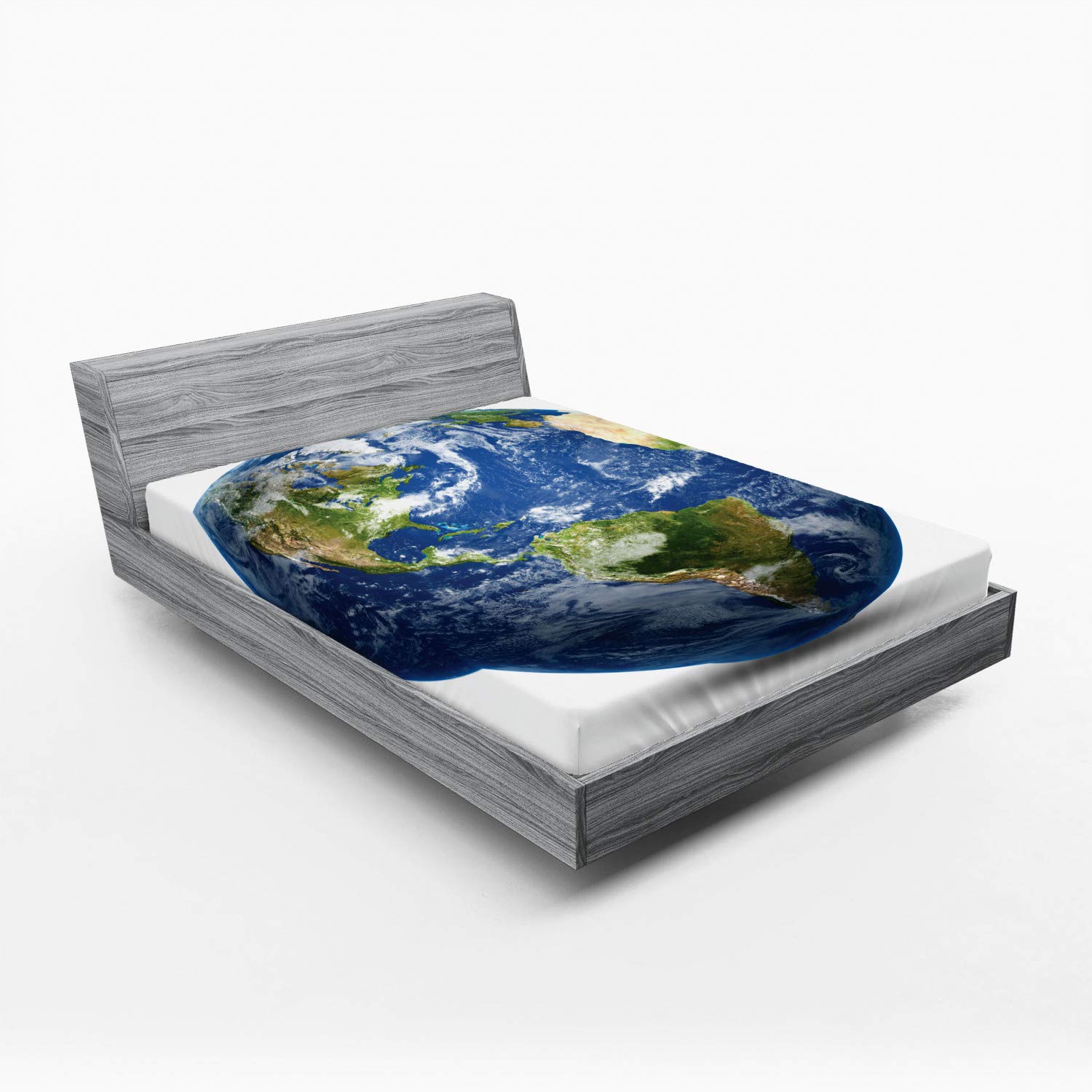Lunarable World Map 2 Pack Fitted Sheet, Planet Earth Space Clouds, Bed Cover All-Round Elastic Deep Pockets 2 Pieces, Package Contains 2 California King Fitted Sheets, Navy Blue Green White