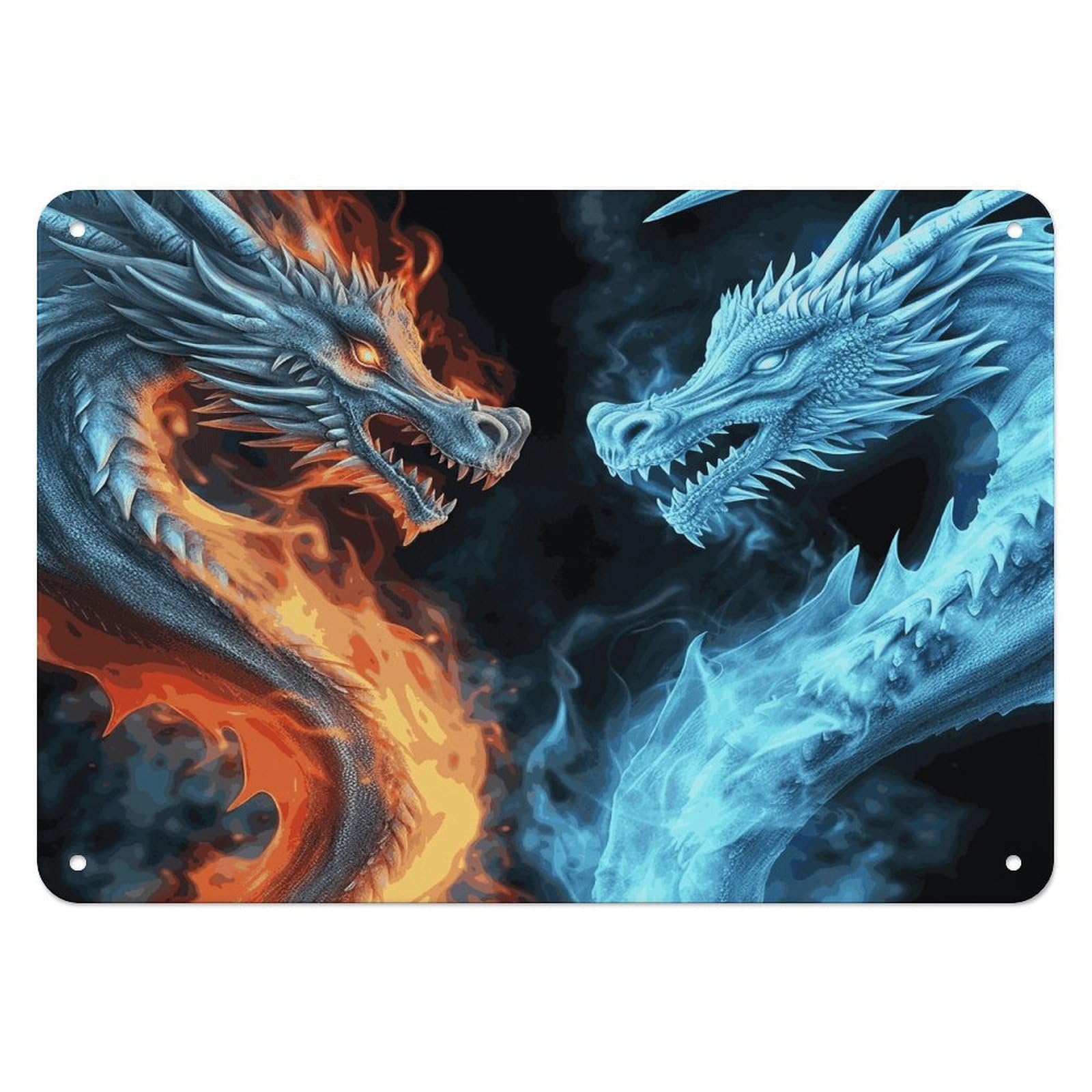 Btcowzrv Style Ice And Fire Dragons Metal Sign, 5.5" X 7.9" Tin Wall Decor, Wall Art Plaques For Home Wedding Decor Room Living Room Decoration