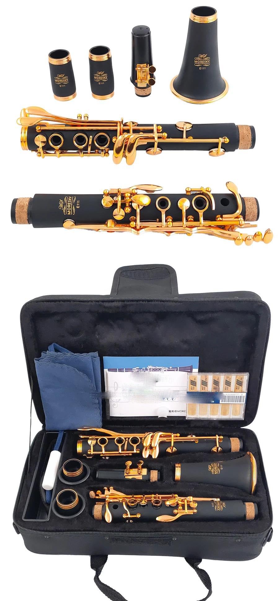 Clarinete Principiantes Si Bemol (Bb) Clarinete | Cuerpo de resina ABS 17 teclas(Black+Gold)