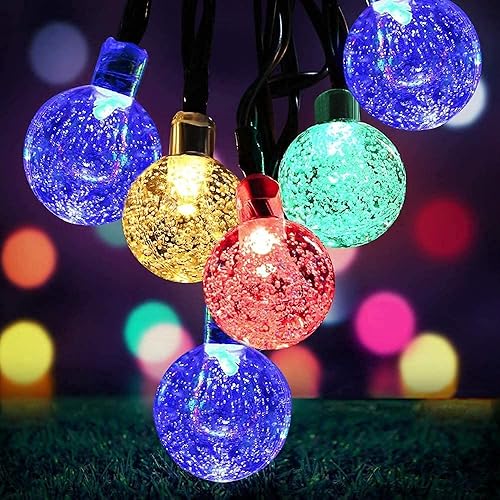 Miniatura 1 de Luces solares de Navidad impermeables para exteriores, 8 modos de 23.0ft24 pies, 50 luces LED de cristal para exteriores, funciona con energía solar