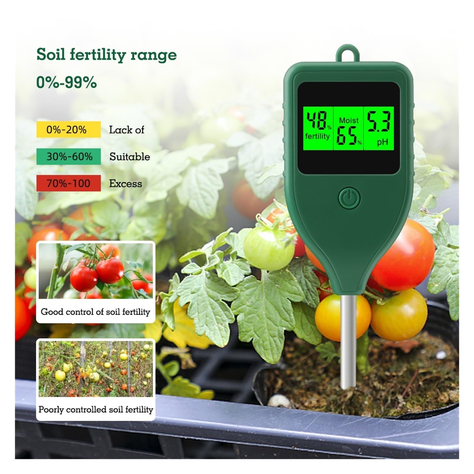 Medidor de pH del suelo 3 en 1, comprobador fertilidad for huertos agrícolas y detector humedad for plantaciones interior Agricultura y actividades al aire libre