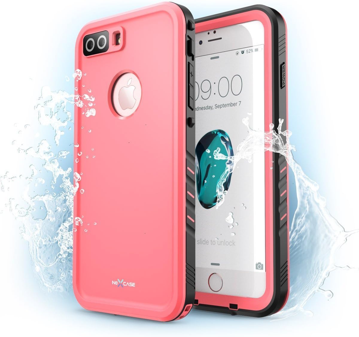 iPhone 8 Plus Case, NexCase Waterproof Full-Body Rugged Case with Built-in Screen Protector for Apple iPhone 7 Plus 2016 / iPhone 8 Plus 2017 Release (Pink)