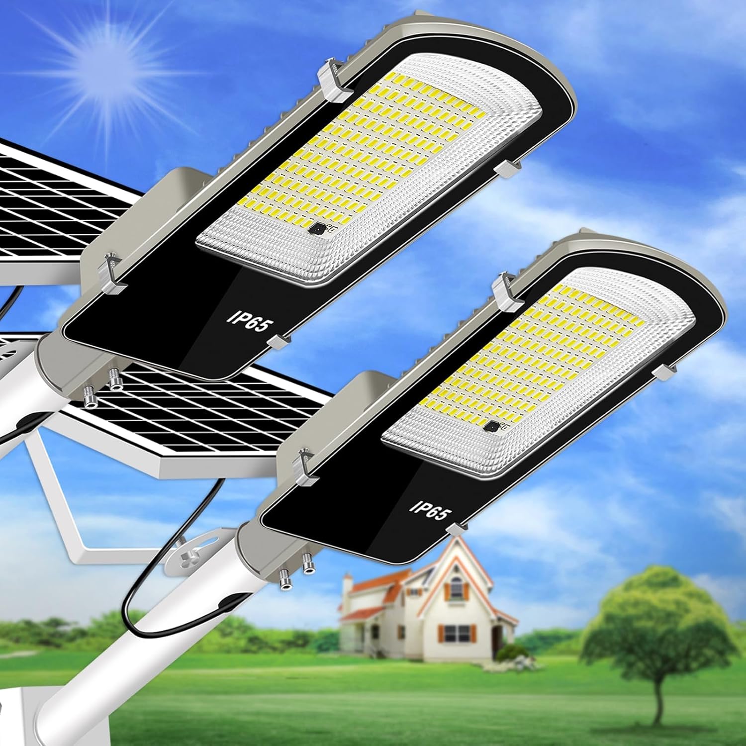 Solar Street Lights Outdoor: Dusk to Dawn Solar Parking Lot Lights with 3 Modes Motion Sensor Remote Control, 6000K 472 LEDs Commercial Light for Outside, Backyard