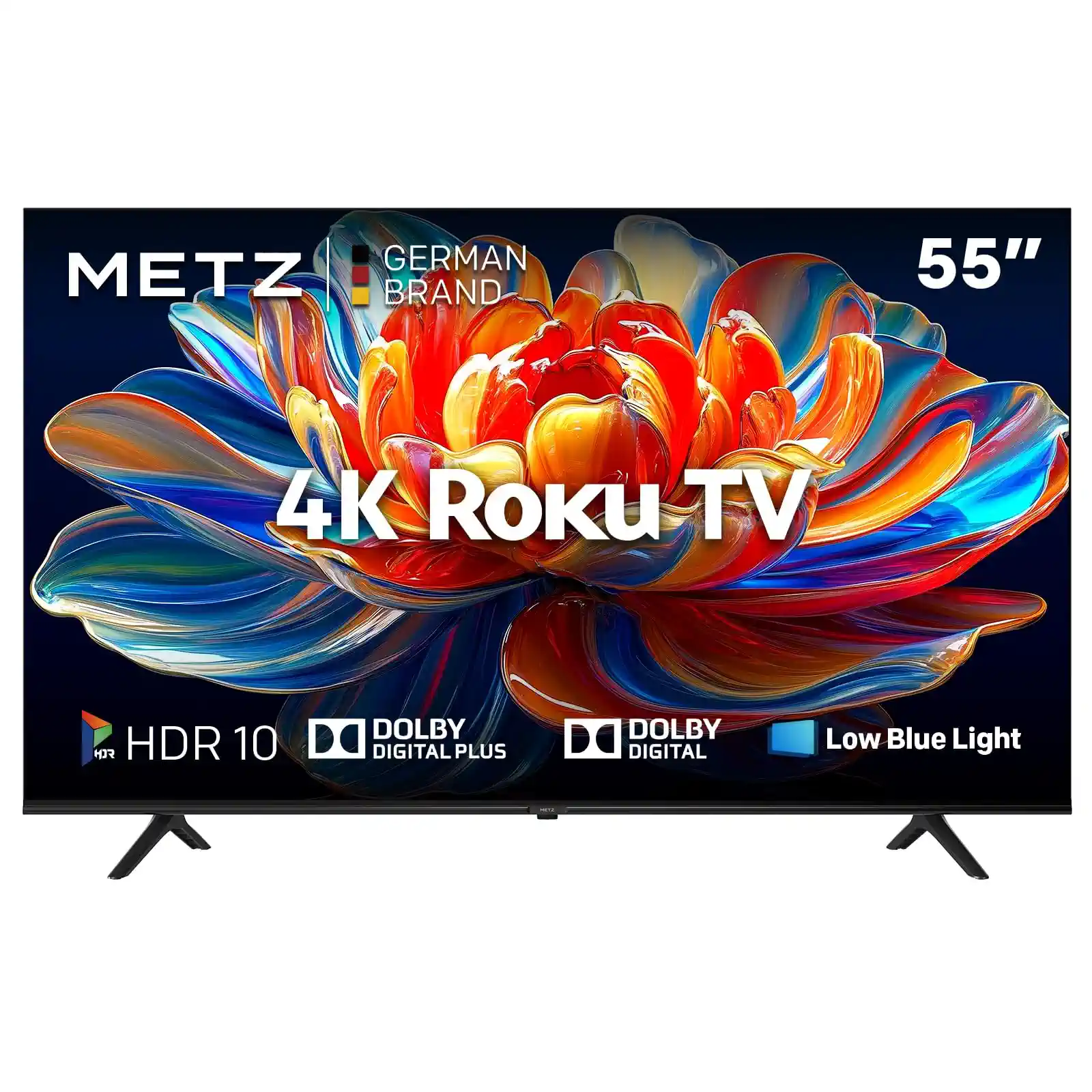 METZ Blue Roku TV, 4K UHD Smart TV 55 Zoll, 139 cm, Fernseher mit HDR10/HLG, DTS Studio, Triple Tuner DVB-T/T2/C/S/S2, WLAN, LAN, HDMI, USB, HDTV, Schwarz, 55MUD6011