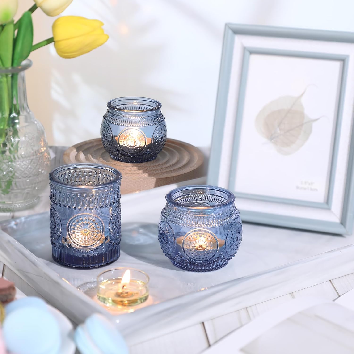 DARJEN 12Pcs Blue Votive Candle Holders - Votive Candle Holders Bulk, Glass Candle Holder for Party Decoration, Tea Lights Candle Holders for Wedding - Image 7