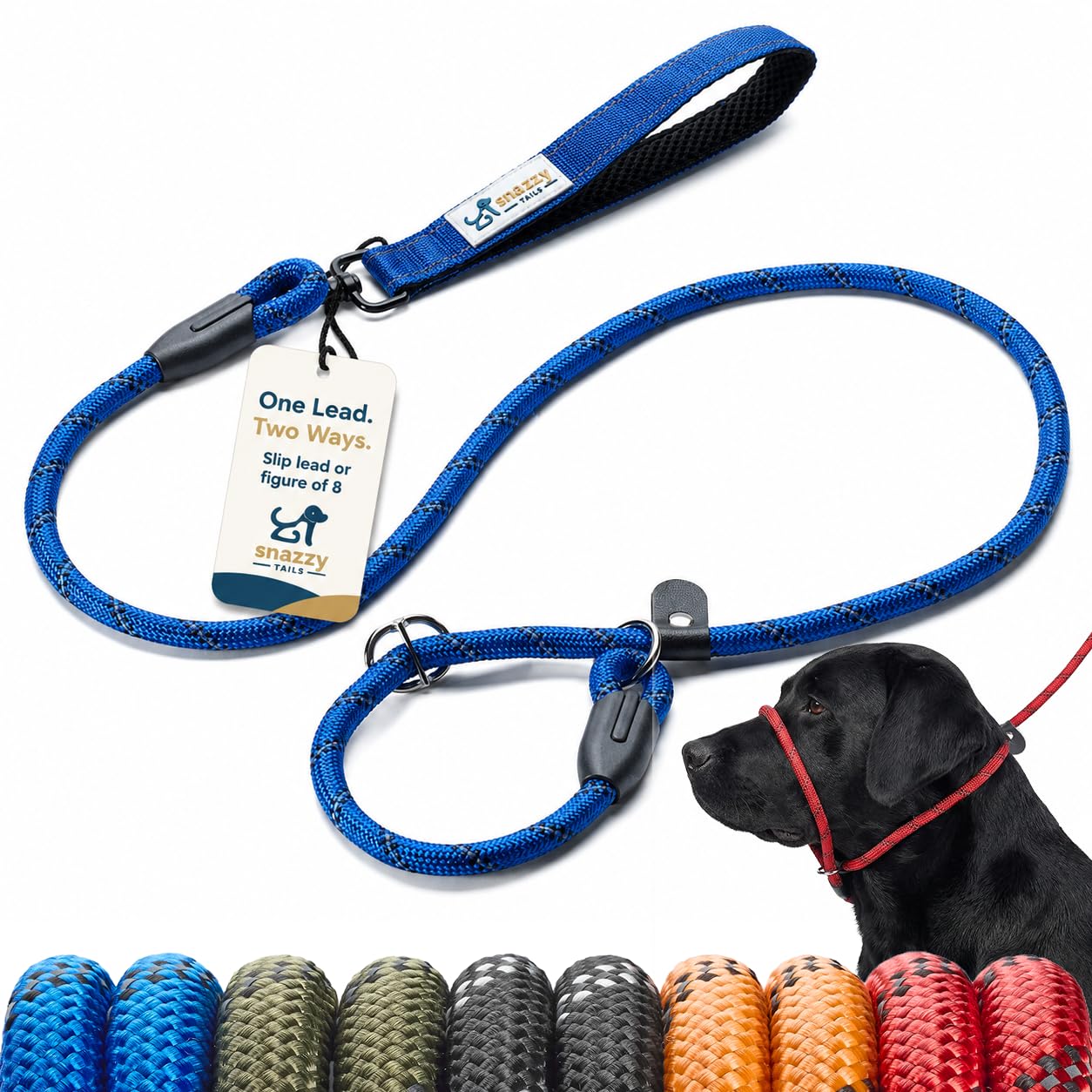Freedom Pro Rope Slip Lead – No-Kink Swivel Handle, Figure-8 Halter for No-Pull Training, Metal Safety Stopper, Reflective, Premium Durable Rope Lead - Cobalt Blue 1cm x 1.5m — image 1