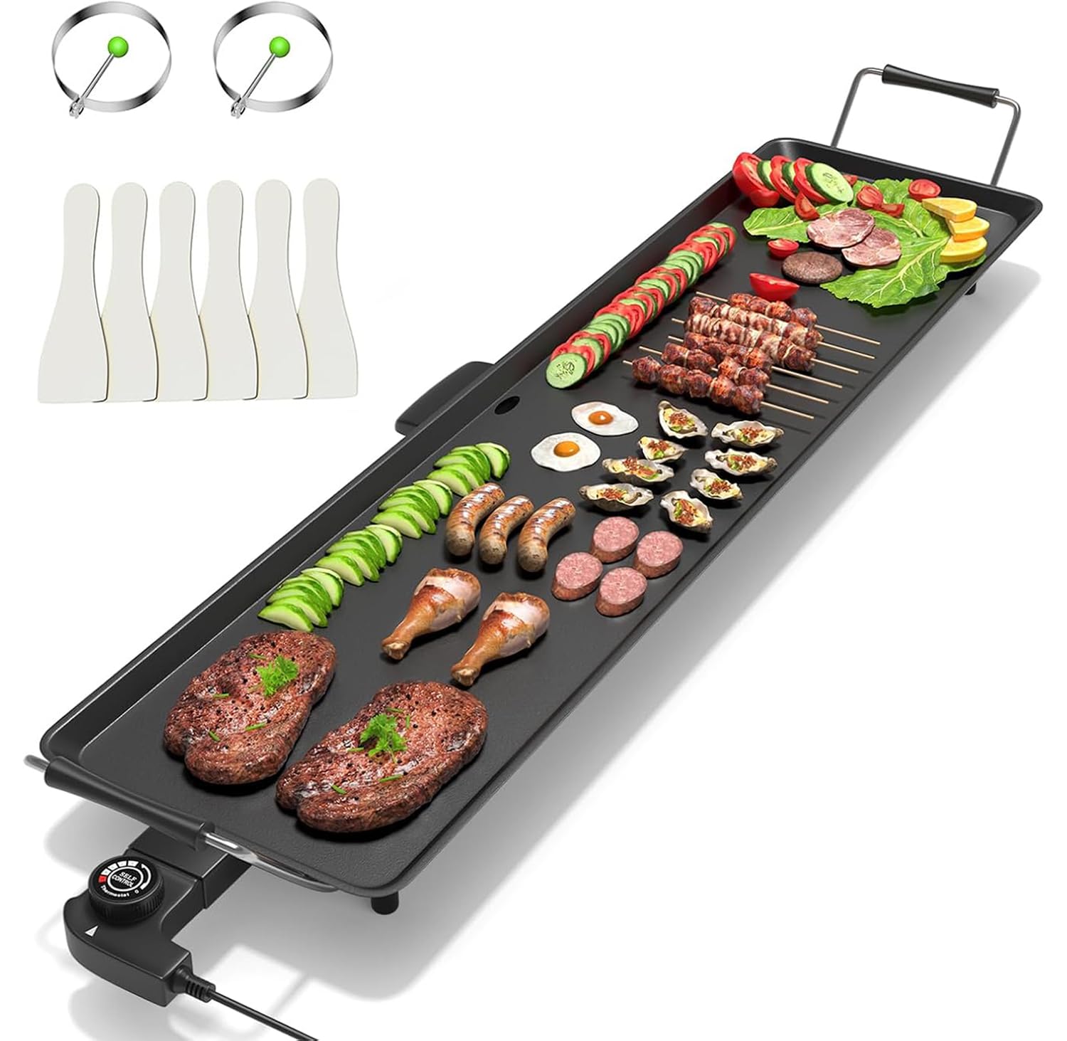 TANGZON 70cm Electric Griddle, Extra Large Teppanyaki Grill with Adjustable Temperature, Nonstick Surface, Insulated Handles & Drip Tray, Indoor Outdoor Tabletop BBQ Grill for Party, Camping & RV