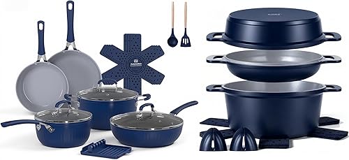 Ammeloo Juego de utensilios de cocina de cerámica de 15 piezas y olla de cerámica Ammeloo de 4.5 cuartos de galón con tapa