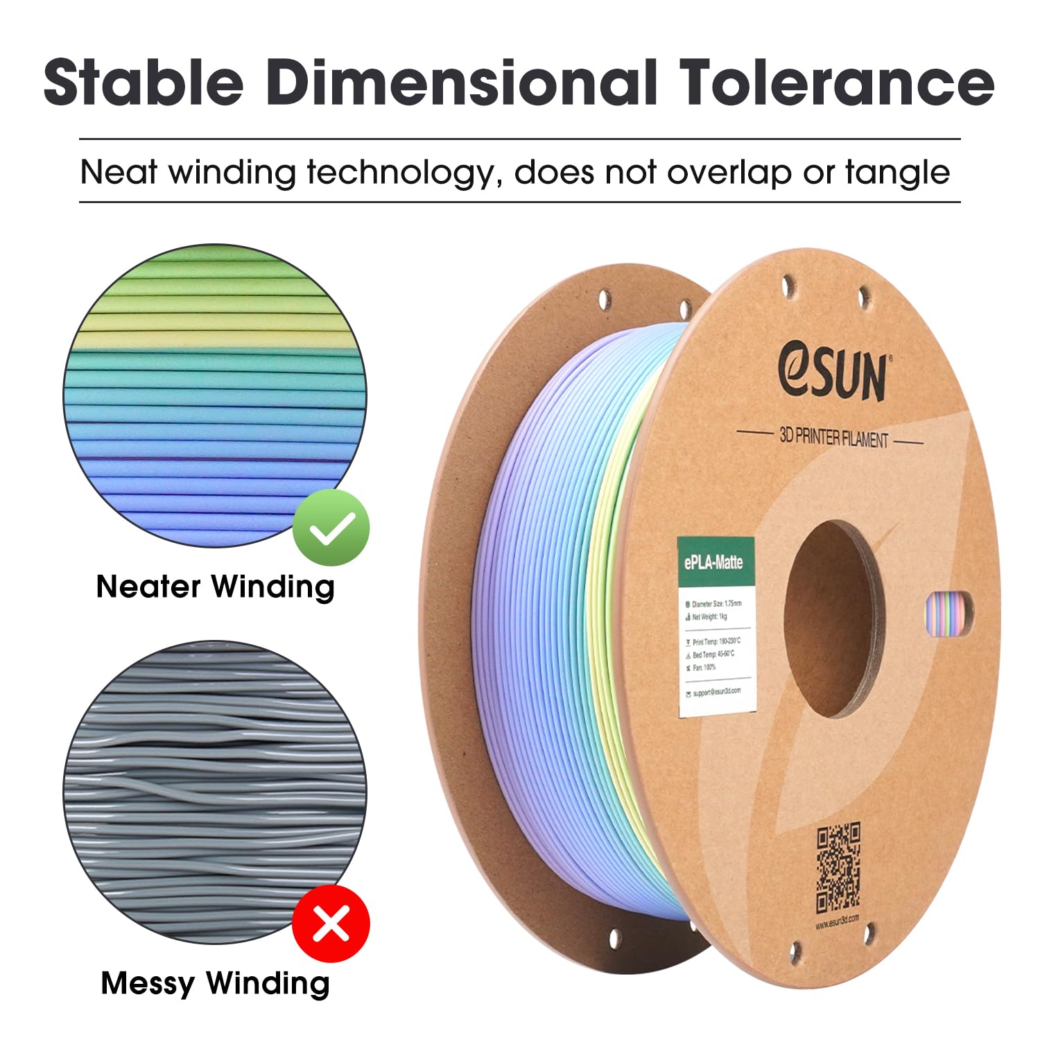 eSUN Filamento PLA opaco arcobaleno 1,75 mm, filamento per stampanti 3D PLA opaco multicolore, bobina da 1 kg (2,2 libbre) filamento a variazione graduale per stampanti 3D, Macaron