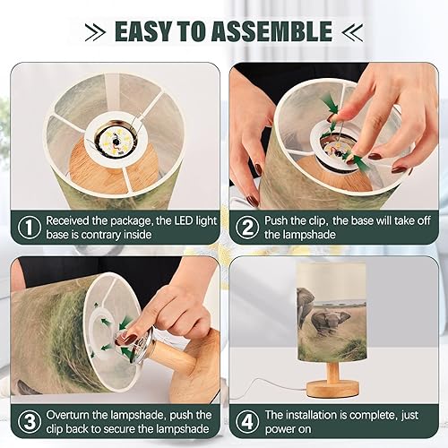 Miniatura 4 de Linda lámpara de mesa de noche de elefante lámpara de noche LED cálida con puerto USB Cable tela cilíndrica lámpara de escritorio para dormitorio,