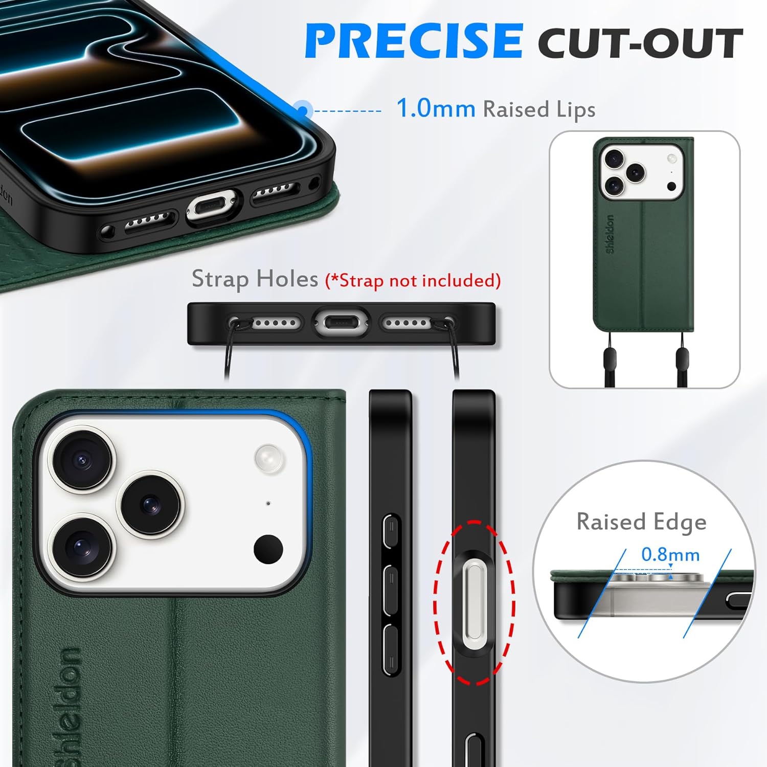 SHIELDON Genuine Leather Wallet Case for iPhone 17 Pro 6.3" 2025 | Flip | Kickstand | RFID Blocking Credit Card Holder | Magnetic | Shockproof TPU Inner Phone Shell | Evergreen - Image 8