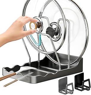 蓋ホルダー | 多機能蓋収納ラック スポンジ水切り2個付き,ステンレス製 鍋蓋ホルダー | 家庭 アパート キッチン キャビネット コーナー シンク ヘラ スプーン 雑巾 用