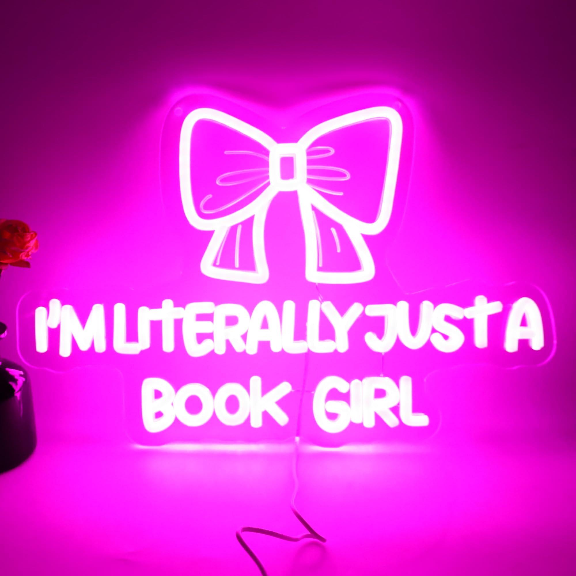 I Am Literally Just A book Girl Neon Sign, Led Classroom Sign Wall Decor with Acrylic Backing, Dimmable USB Powered Neon Light for Bedroom, Living Room, Office, Bar Decor Holiday Birthday Gift