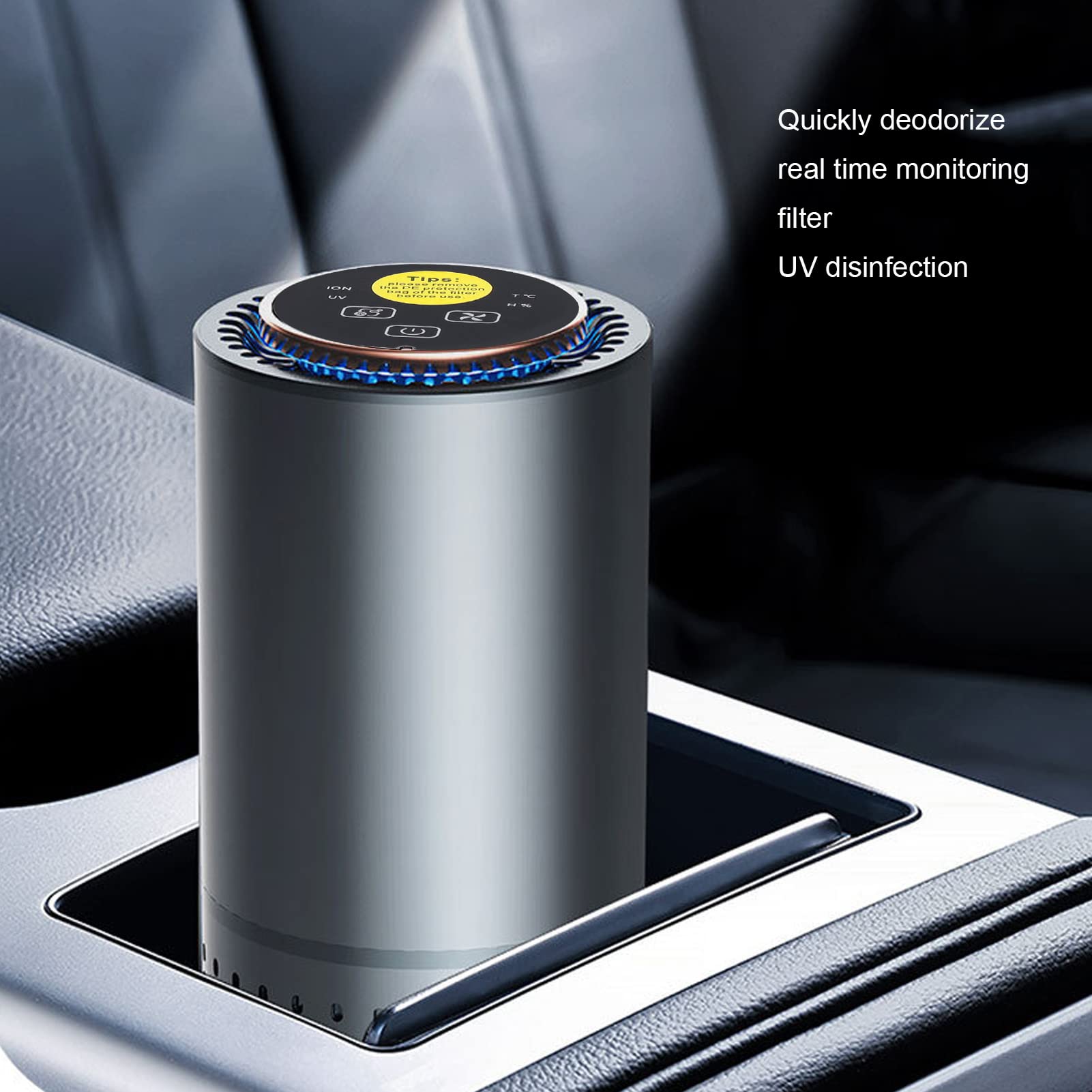 Purificador de aire del coche, portátil y de bajo ruido con filtro de carbón activado y desinfección ultravioleta