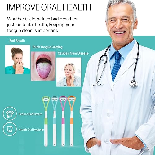 Miniatura 9 de RONAVO Raspador de lengua (8 unidades), cepillado y raspado para cuidado bucal, limpiador de lengua 100% libre de BPA con estuche de transporte de