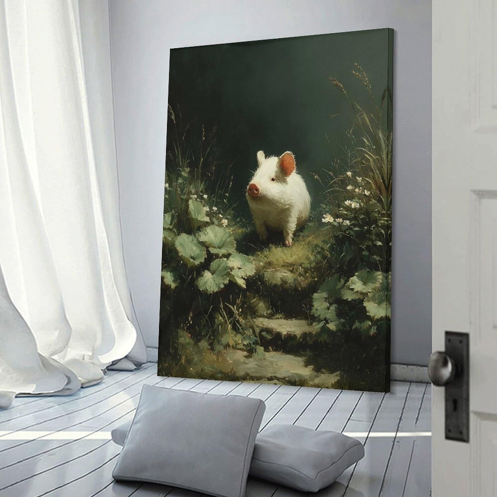 Junmoney Cute Piglet in A Grassy Meadow Canvas Wall Picture 08x12inch(20x30cm), for Living Room, Bedroom Or Apartment Walls, Modern Wall Decor for Cosy Interiors