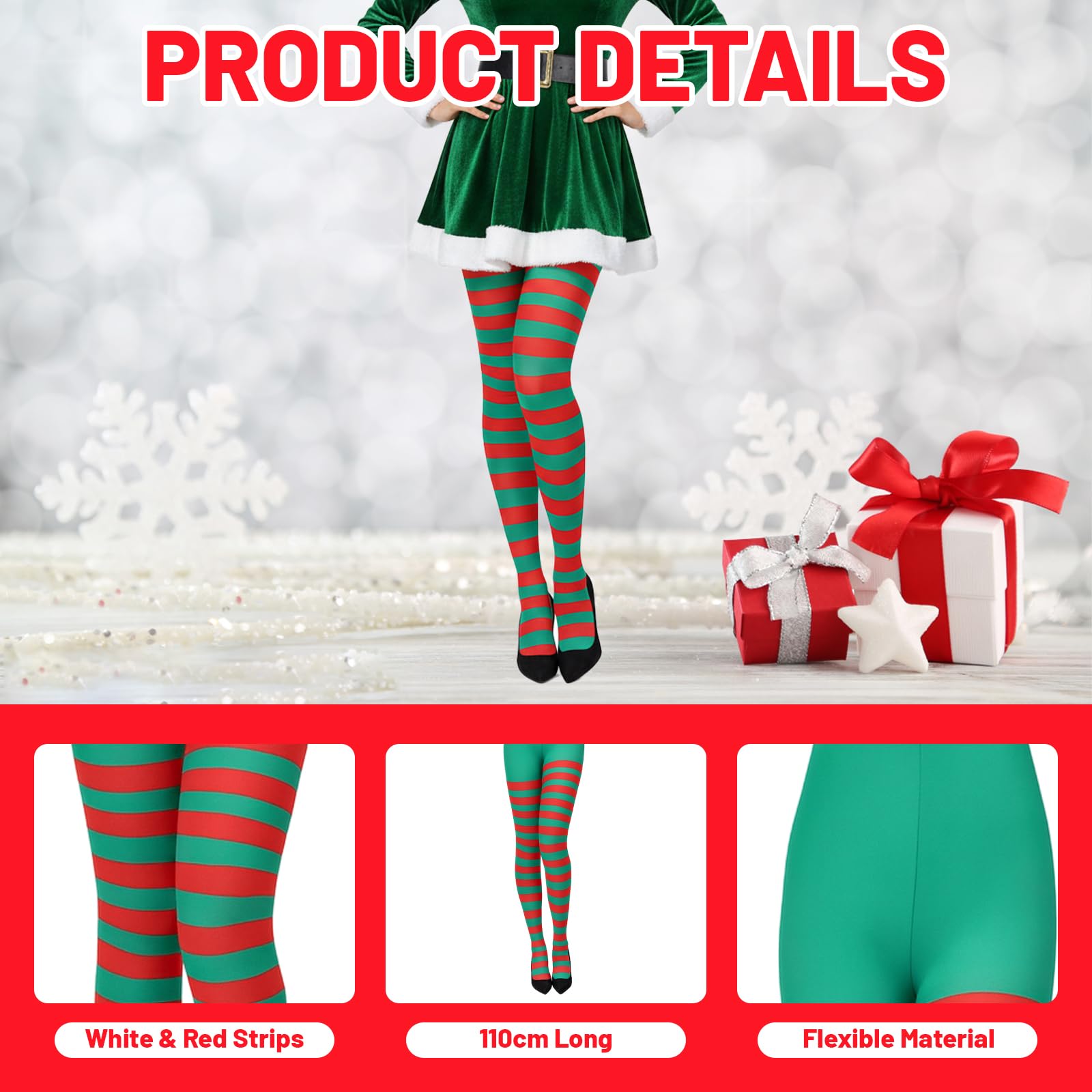 KYEDGC 2 works Striped Tights, Elf Costume Women, Christmas Leggings, Festive Stripy Tights Women - Image 3