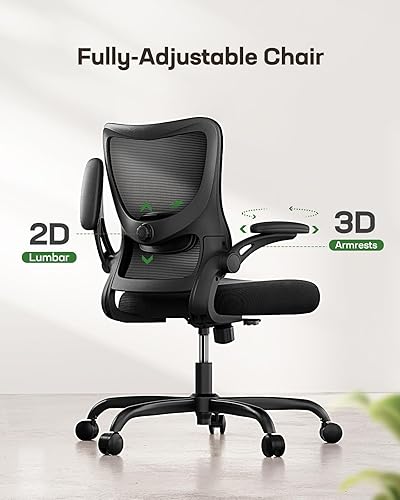 Miniatura 4 de Marsail Silla de oficina ergonómica con reposabrazos de poliuretano de 3 maneras y soporte lumbar ajustable, silla de computadora de malla