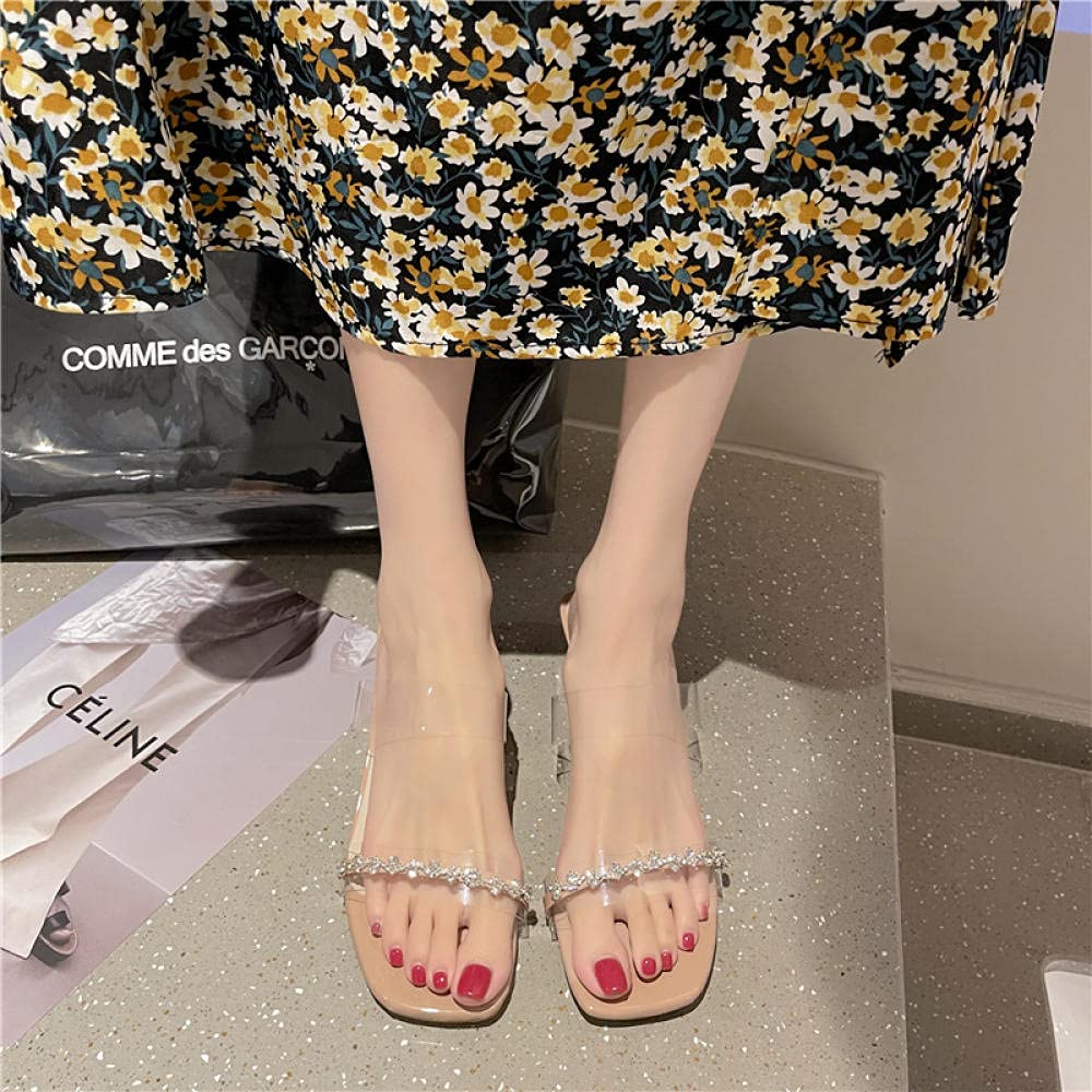 MLLM Abendschuhe Sommerschuhe,szorstkie wiertło pięt wysokie obcasy, moda damska przezroczyste sandały-beżowe_40, kapcie damskie klapki sandały