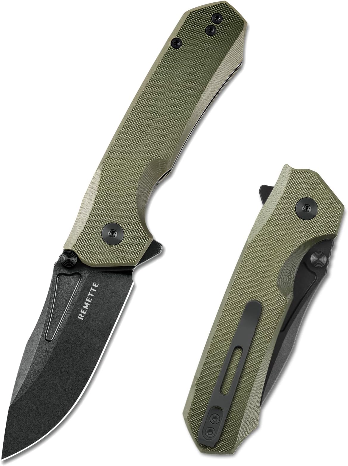 REMETTE EDC Pocket Knife Rhino 0210,3" D2 Steel Blade Durable G10 Handle, Flip Open Folding Knives with Reversible Clip, Sharp Camping Hiking Work Knife for Men