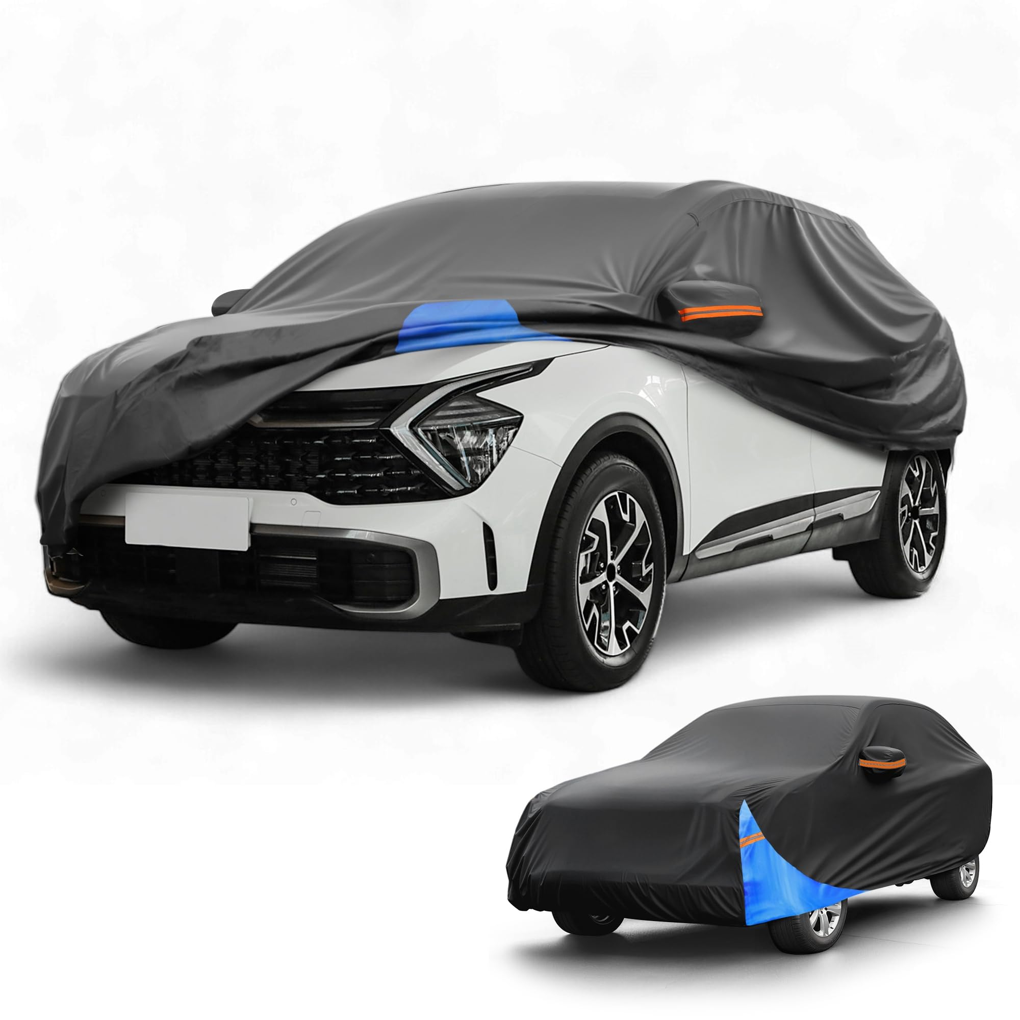 Copertura Esterna Anti-UV Pioggia Per Kia Sportage 10-24 1pc | Nero, Blu, 210D Oxford Cloth, 475x186x150cm, Anti-UV, Protezione Completa, Strisce Riflettenti, Esterna
